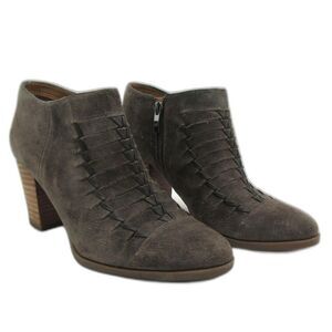 Franco Sarto Destiny Boots Block Heel Womens Size 9 Taupe Gray Leather Suede